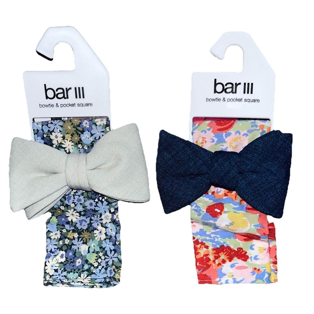 Bar III Mens Bow Tie Pocket Square Bundle Classic Sophisticated Oxford Old Money